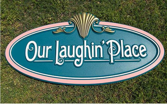VACATION HOME SIGN - STYLISH ROUTED PLAQUE WITH RAISED COPY AND CARVED SEA SHELL LOGO, CHESAPEAKE, VA