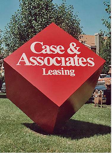 COMMERCIAL BUSINESS SIGN, UNIQUELY MOUNTED CUBE-SHAPE, TULSA, OK