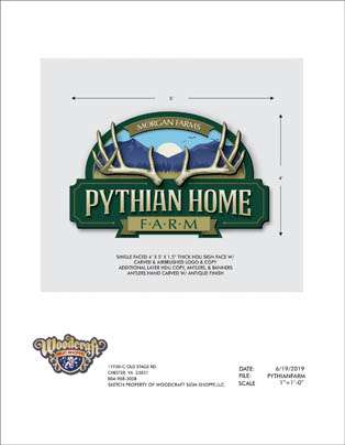 Original Woodcraft Sign Shoppe Design for Pythian Farms Logo and Sign
